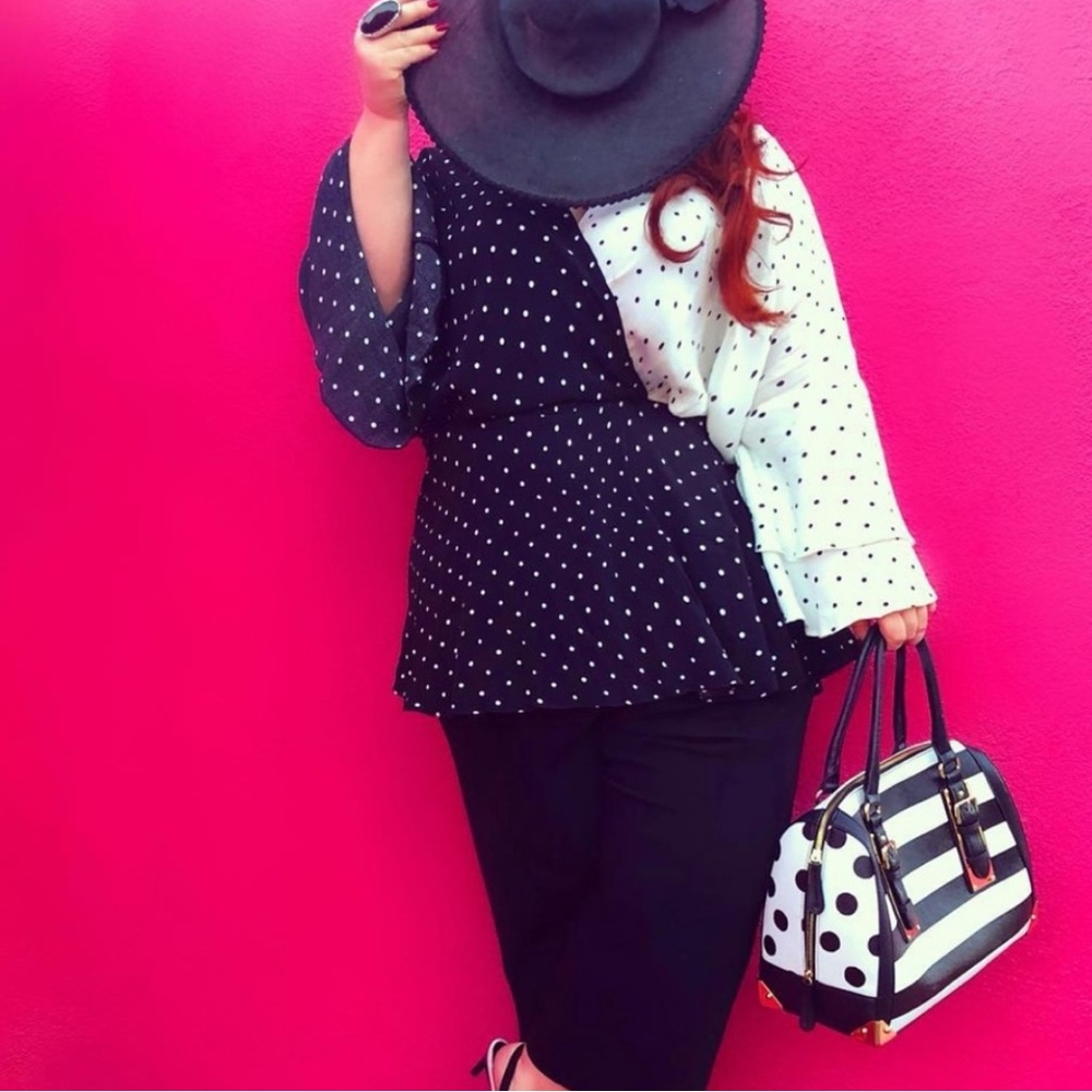Black & White Polka Dot Peplum Top - Picture 4 of 4